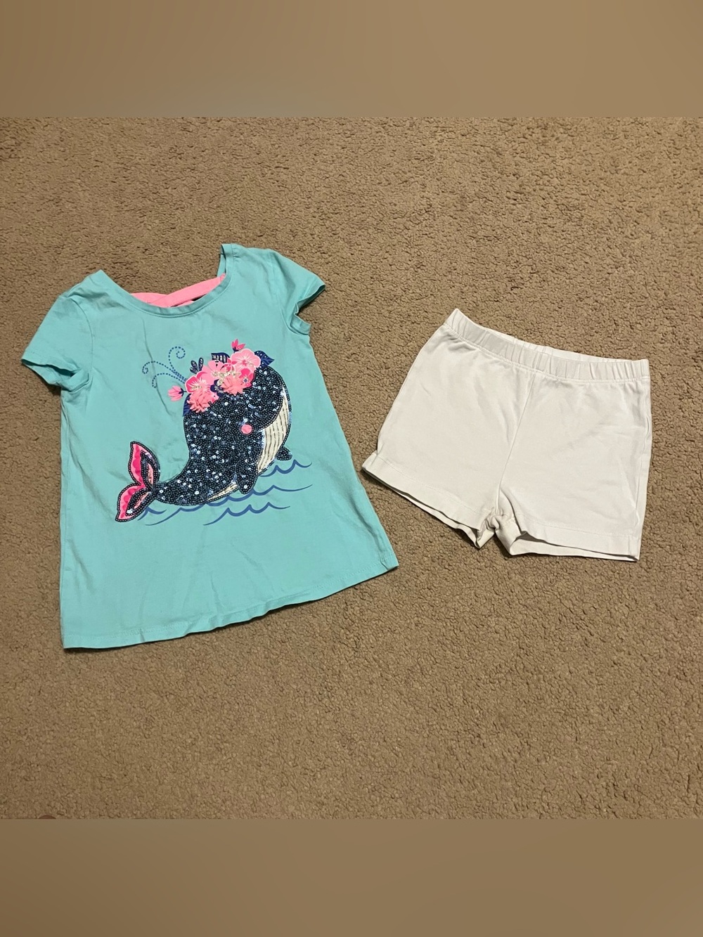 Tommy Bahama Kids Girls Top Sz 4T White Place Bike Shorts Sz 3T Sequin Whale Tee